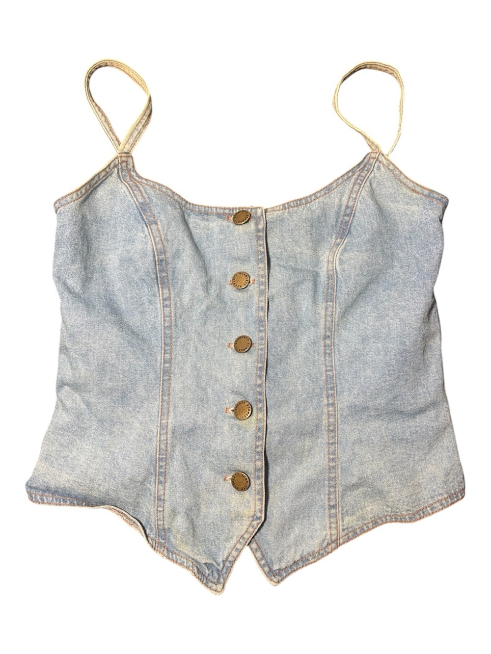 SCARLETT Vintage y2k Denim Button-Front Spaghetti Strap Top